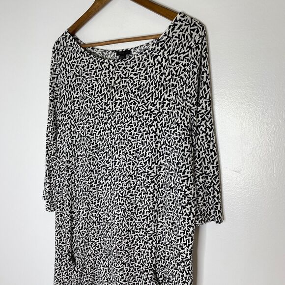 J Jill L Wearever Black & White Line Print Midi Dress Casual Modern Comfort - Picture 2 of 12